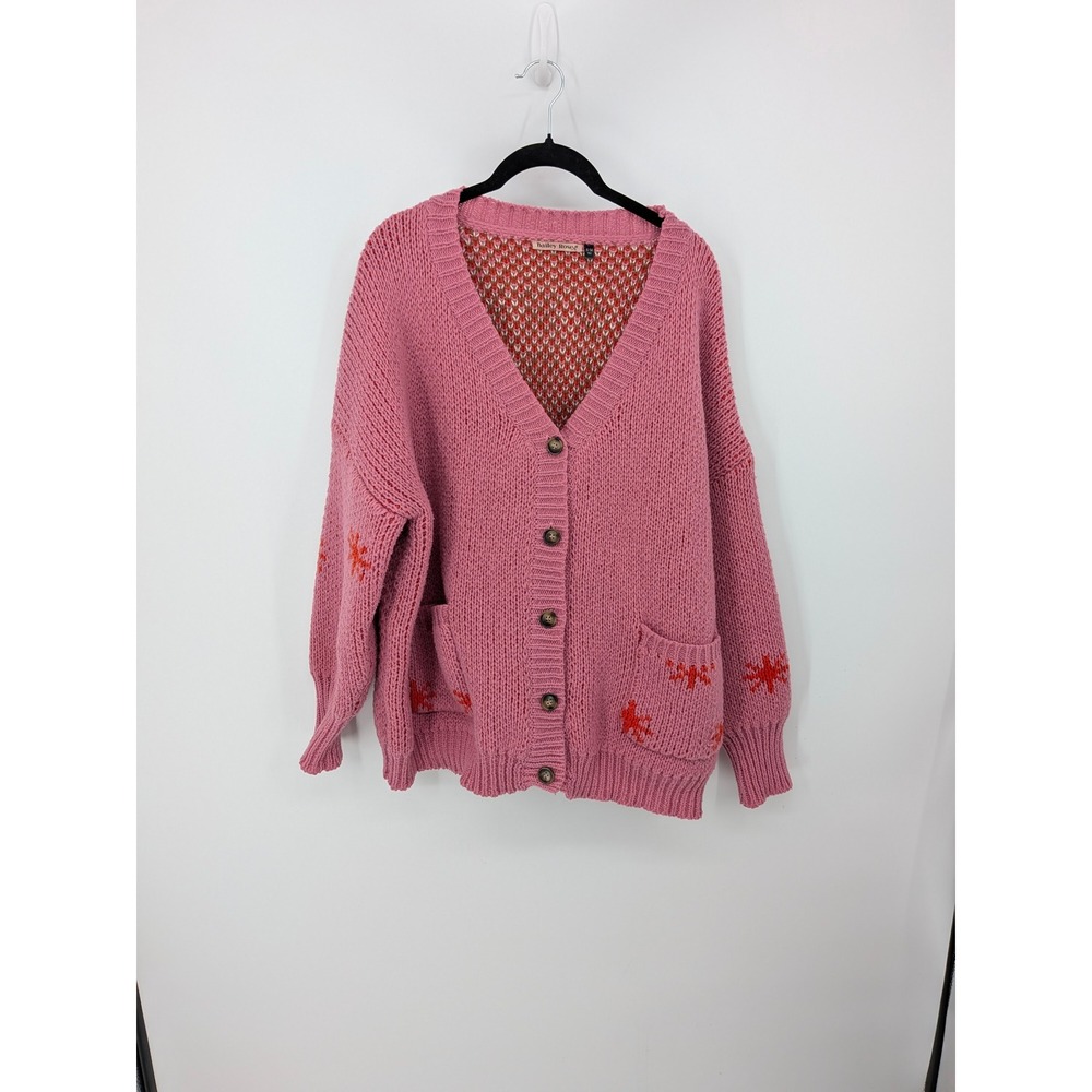 Bailey Rose Chunky Cardigan Women S/M Pink Cowboy Boot Knit Oversized Western - Picture 2 of 7